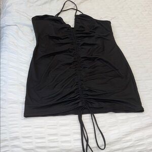 Sexy Plus size Black Halter Ruched Dress